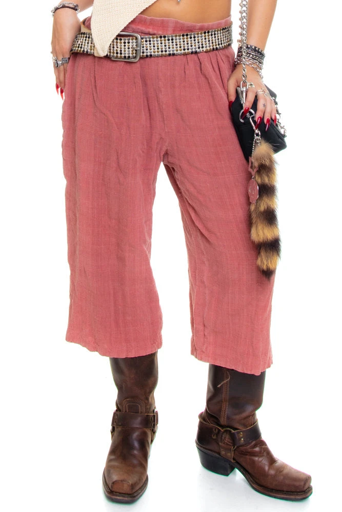 Vintage 70's Mauve Linen Cropped Trousers - M/L 6 Vintage 70's Mauve Linen Cropped Trousers - M/L - Image 4