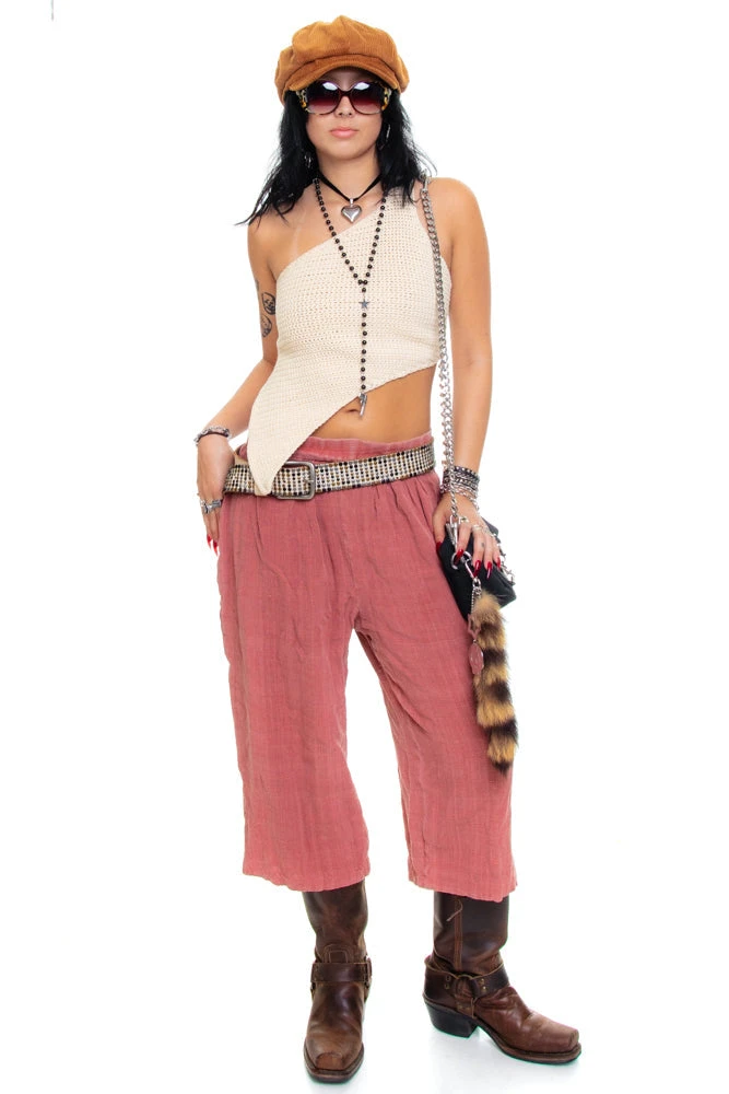 Vintage 70's Mauve Linen Cropped Trousers - M/L 5 Vintage 70's Mauve Linen Cropped Trousers - M/L - Image 3