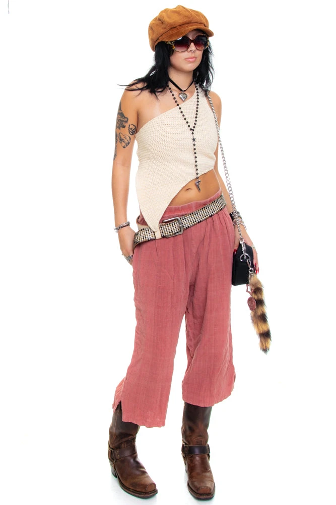 Vintage 70's Mauve Linen Cropped Trousers - M/L 7 Vintage 70's Mauve Linen Cropped Trousers - M/L - Image 5