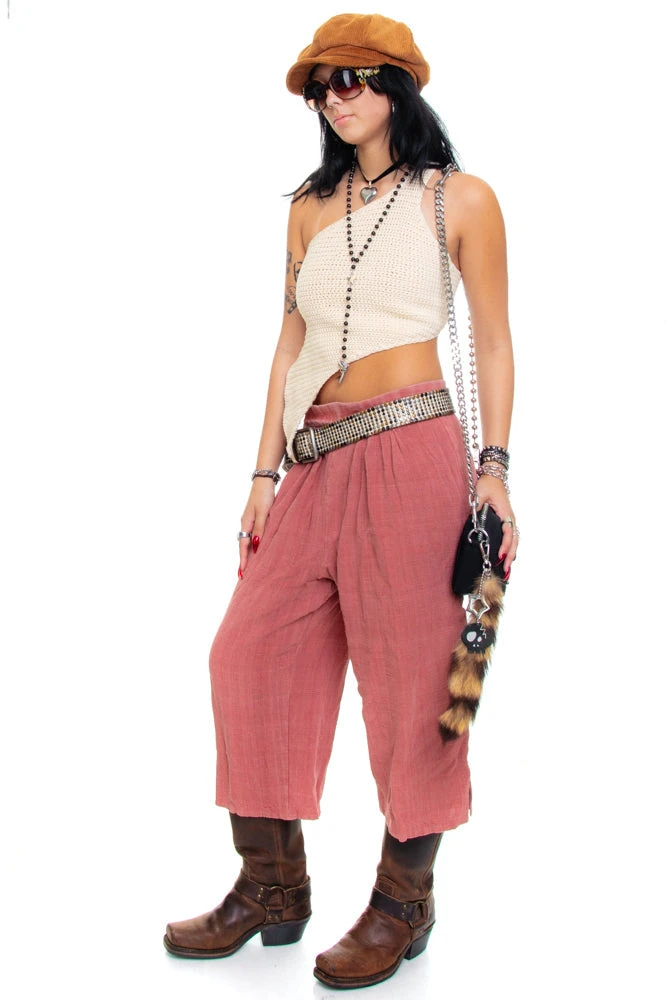 Vintage 70's Mauve Linen Cropped Trousers - M/L 4 Vintage 70's Mauve Linen Cropped Trousers - M/L - Image 2