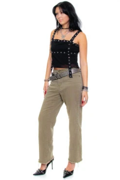 Vintage 90's Olive Green Stretch Denim Flares - S/M -TUNNEL Vision Outlet 256A0358