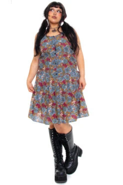 Vintage 80's Blue Floral Drop-Waist Dress - L