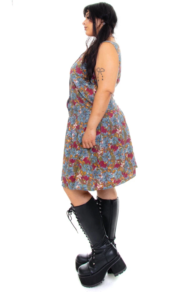 Vintage 80's Blue Floral Drop-Waist Dress - L 6 Vintage 80's Blue Floral Drop-Waist Dress - L - Image 4