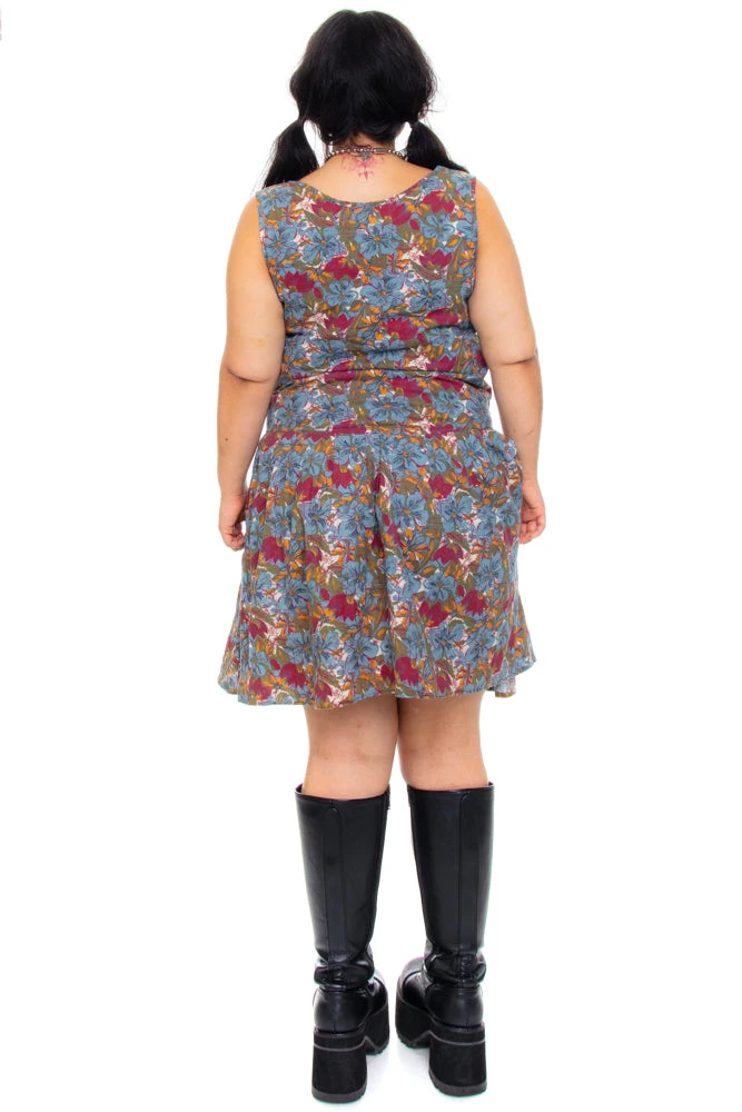 Vintage 80's Blue Floral Drop-Waist Dress - L 8 Vintage 80's Blue Floral Drop-Waist Dress - L - Image 6