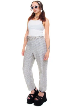 Vintage 90's Genuine Silk Gingham Pants - S/M -TUNNEL Vision Outlet 256A0509