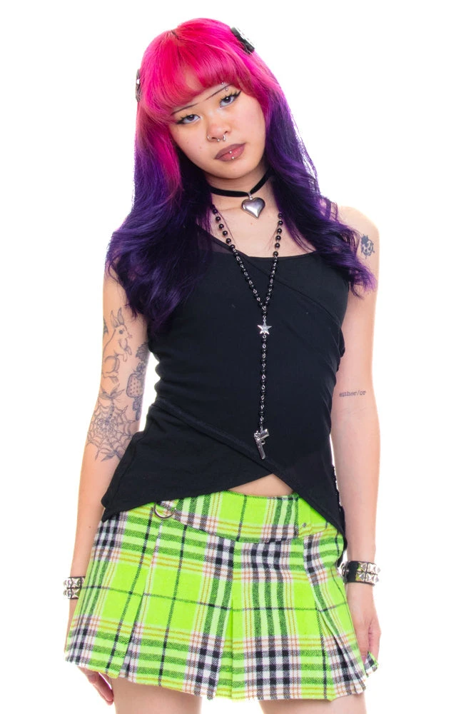 Priscilla Slime Green Plaid Low-Rise Mini Skirt 14 Priscilla Slime Green Plaid Low-Rise Mini Skirt - Image 12
