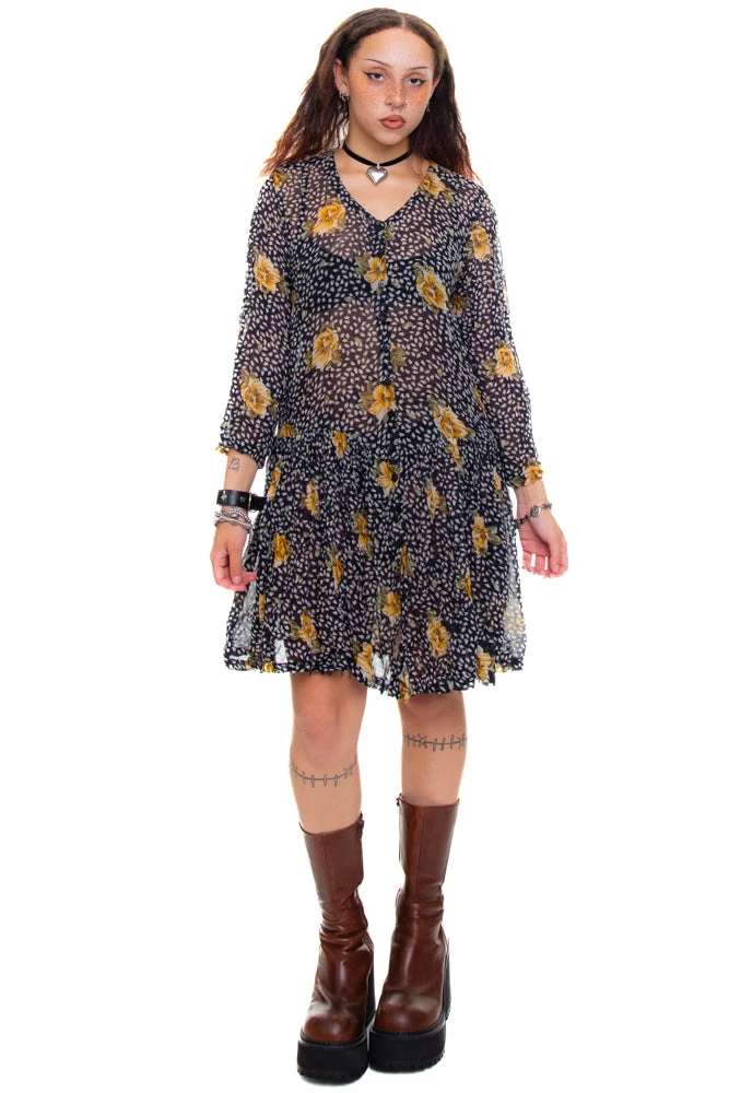 Vintage 90's Floral Rayon Chiffon Dress - XS/S 3 Vintage 90's Floral Rayon Chiffon Dress - XS/S