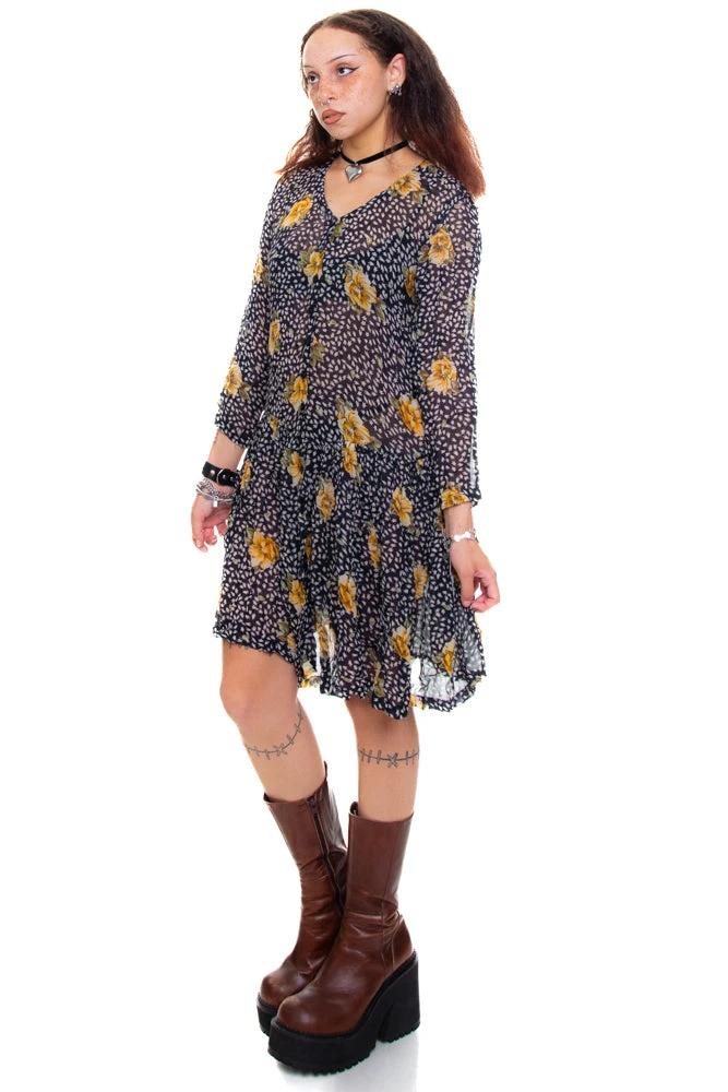 Vintage 90's Floral Rayon Chiffon Dress - XS/S 5 Vintage 90's Floral Rayon Chiffon Dress - XS/S - Image 3