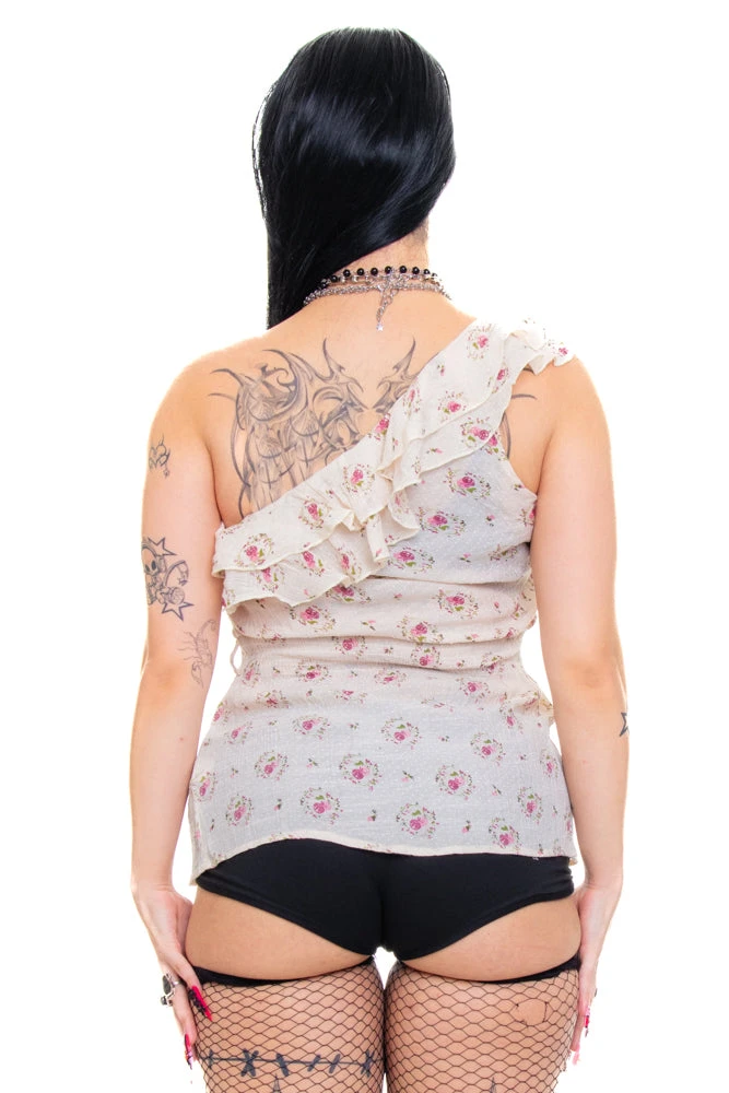 Vintage Y2K One-Shoulder Floral Ruffle Top - M/L 5 Vintage Y2K One-Shoulder Floral Ruffle Top - M/L - Image 3