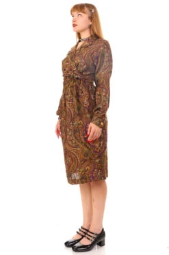 Vintage 80's Paisley Tie-Up Long Sleeve Dress - M/L -TUNNEL Vision Outlet 256A4347