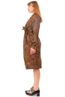 Vintage 80's Paisley Tie-Up Long Sleeve Dress - M/L -TUNNEL Vision Outlet 256A4348