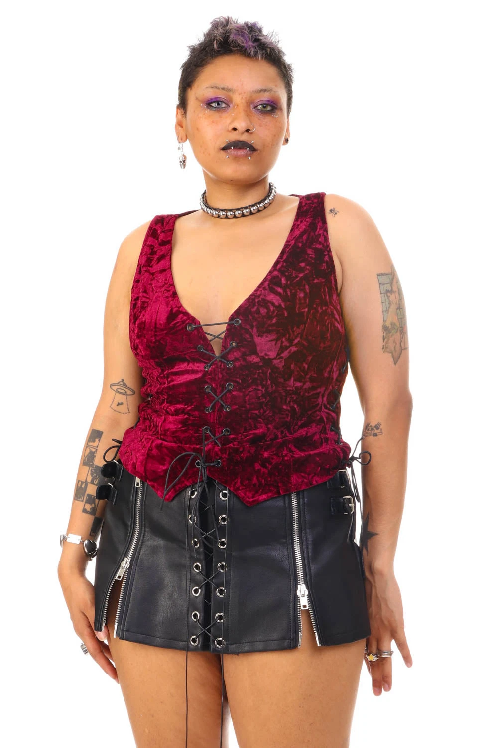 Evie Burgundy Velvet Lace-Up Top 10 Evie Burgundy Velvet Lace-Up Top - Image 8