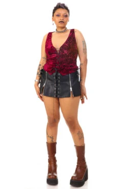 Evie Burgundy Velvet Lace-Up Top 30 Evie Burgundy Velvet Lace-Up Top -TUNNEL Vision Outlet 256A4546