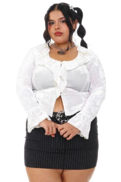 Vampy White Velvet Ruffle Blouse -TUNNEL Vision Outlet 256A5646 2