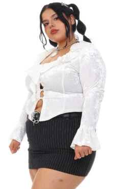 Vampy White Velvet Ruffle Blouse -TUNNEL Vision Outlet 256A5648 b37eda03 ca9c 43d0 bec8 758f7dfcc3a4