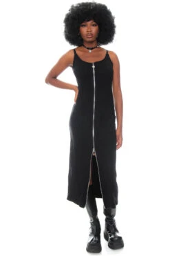 Black Zip-Down Rib Knit Maxi Dress 41 Black Zip-Down Rib Knit Maxi Dress -TUNNEL Vision Outlet 256A8115