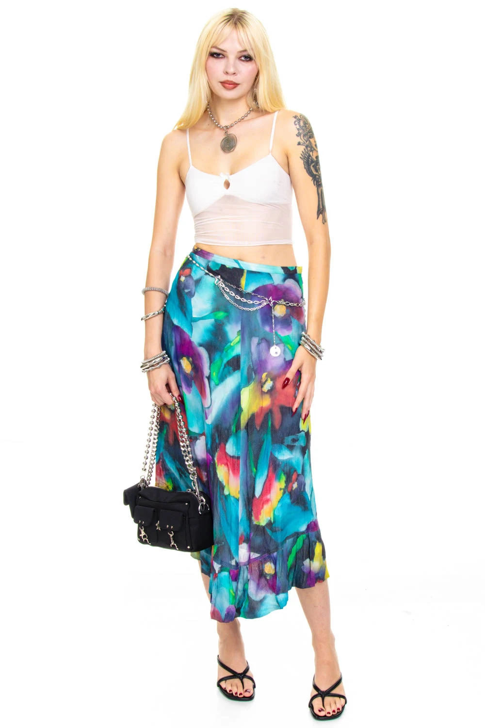 Vintage Y2K Trippy Painted Flower Maxi Skirt - S 3 Vintage Y2K Trippy Painted Flower Maxi Skirt - S