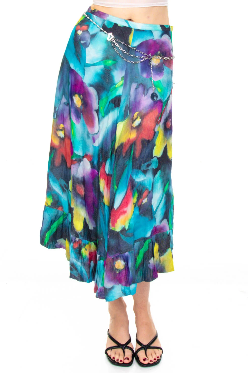Vintage Y2K Trippy Painted Flower Maxi Skirt - S 4 Vintage Y2K Trippy Painted Flower Maxi Skirt - S - Image 2