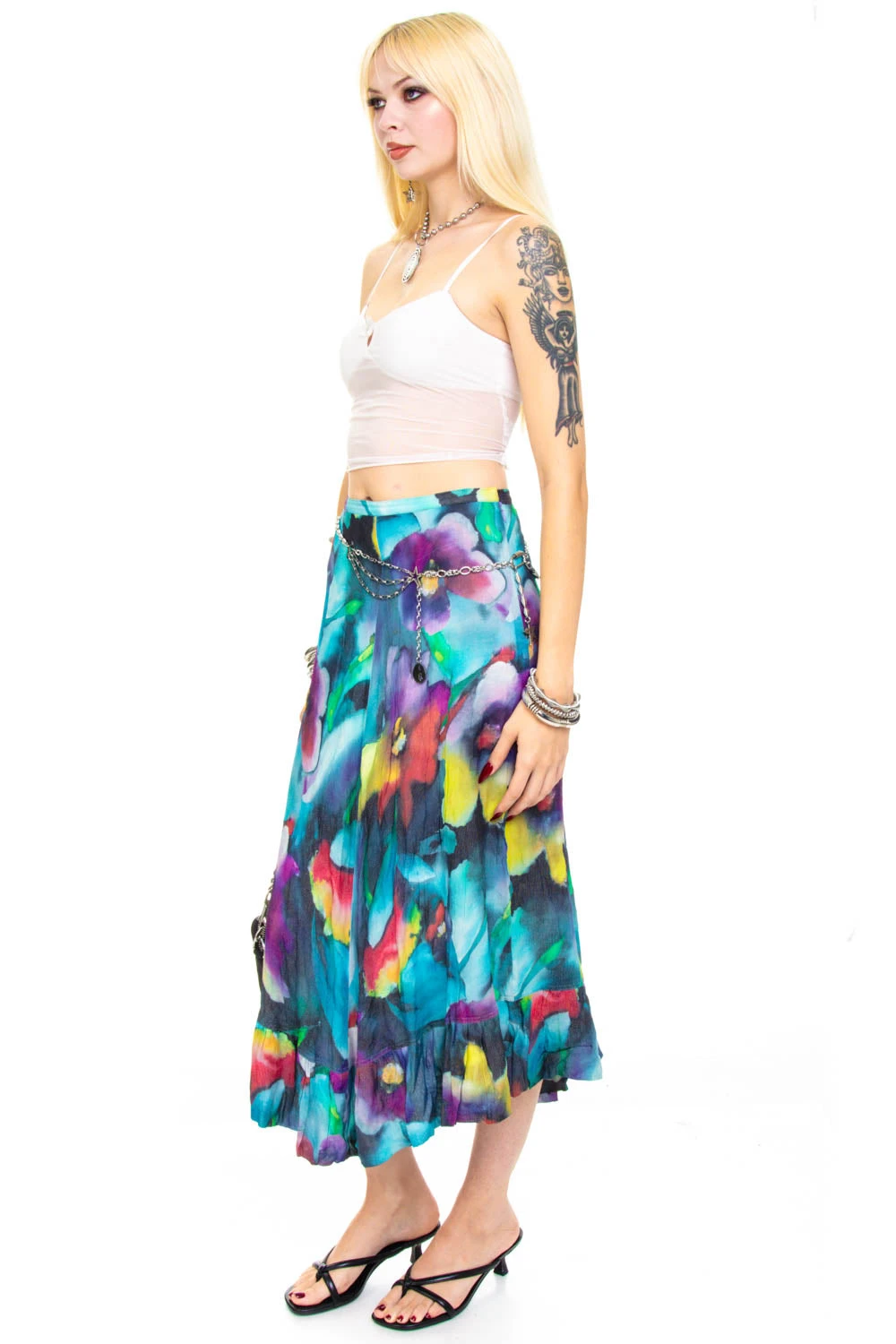 Vintage Y2K Trippy Painted Flower Maxi Skirt - S 6 Vintage Y2K Trippy Painted Flower Maxi Skirt - S - Image 4