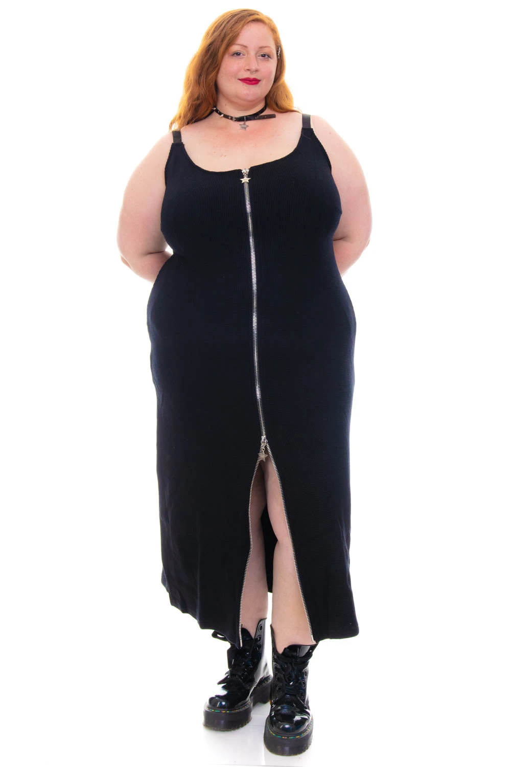 Black Zip-Down Rib Knit Maxi Dress 10 Black Zip-Down Rib Knit Maxi Dress - Image 8