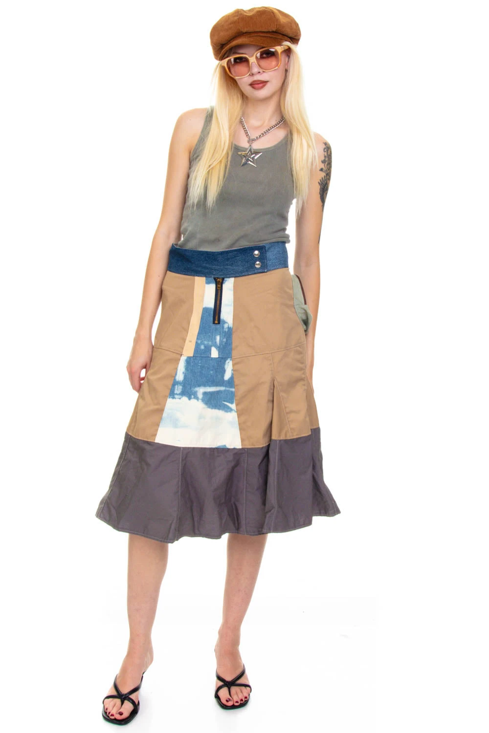 Vintage Y2K Patch Me Up Demin Canvas Midi Skirt - S/M 5 Vintage Y2K Patch Me Up Demin Canvas Midi Skirt - S/M - Image 3