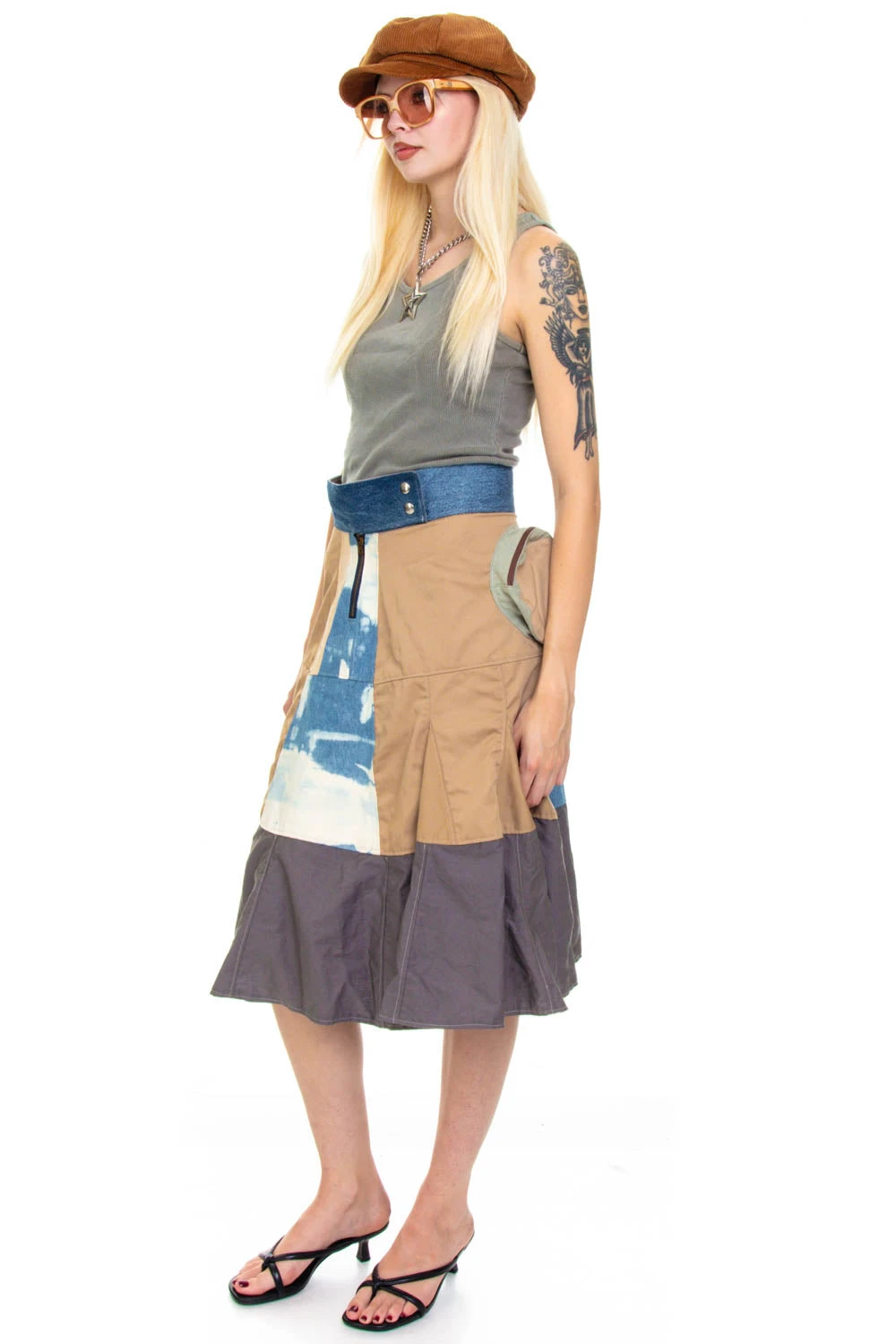 Vintage Y2K Patch Me Up Demin Canvas Midi Skirt - S/M 6 Vintage Y2K Patch Me Up Demin Canvas Midi Skirt - S/M - Image 4