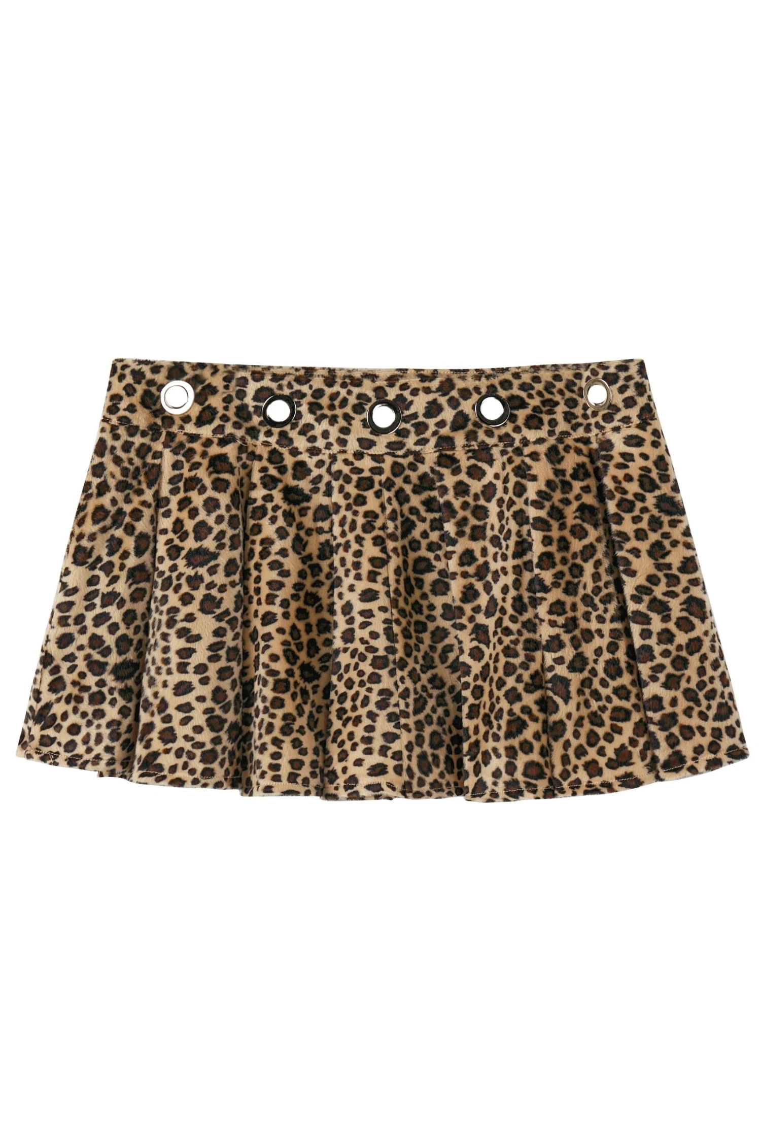 PRE-ORDER: Peekaboo Fuzzy Leopard Print Grommet Mini Skirt 3 PRE-ORDER: Peekaboo Fuzzy Leopard Print Grommet Mini Skirt