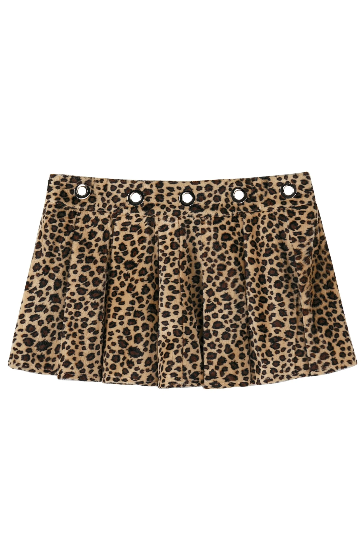 PRE-ORDER: Peekaboo Fuzzy Leopard Print Grommet Mini Skirt 4 PRE-ORDER: Peekaboo Fuzzy Leopard Print Grommet Mini Skirt - Image 2