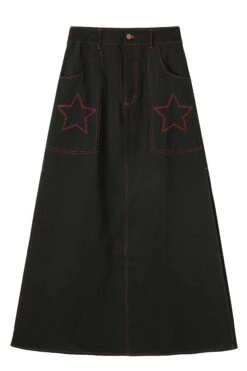 PRE-ORDER: Rave Black Denim Maxi Skirt