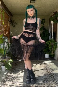 Louisa May Sheer Black Ruffle Skirt -TUNNEL Vision Outlet DSV