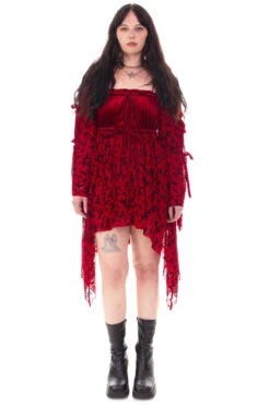 Desdemona Red Velvet Mix Dress 21 Desdemona Red Velvet Mix Dress -TUNNEL Vision Outlet HS115 3982