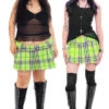 Priscilla Slime Green Plaid Low-Rise Mini Skirt 2 Priscilla Slime Green Plaid Low-Rise Mini Skirt -TUNNEL Vision Outlet H JAFG