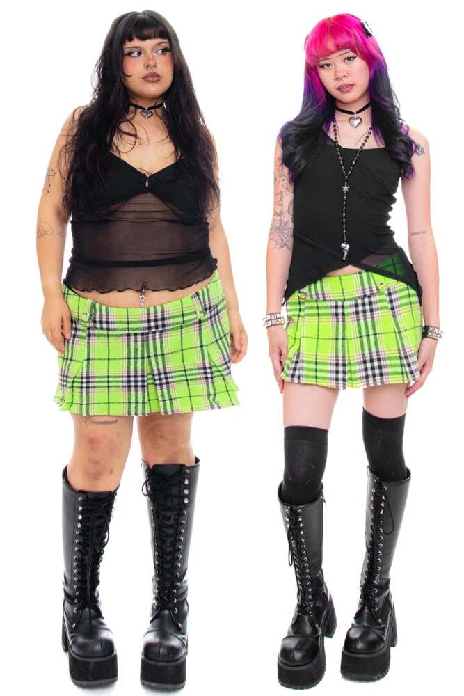 Priscilla Slime Green Plaid Low-Rise Mini Skirt 3 Priscilla Slime Green Plaid Low-Rise Mini Skirt