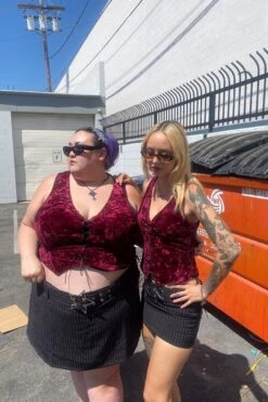 Evie Burgundy Velvet Lace-Up Top 25 Evie Burgundy Velvet Lace-Up Top -TUNNEL Vision Outlet IMG 1360