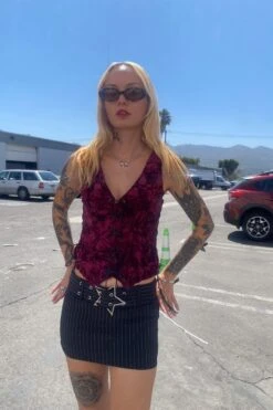 Evie Burgundy Velvet Lace-Up Top 24 Evie Burgundy Velvet Lace-Up Top -TUNNEL Vision Outlet IMG 1376