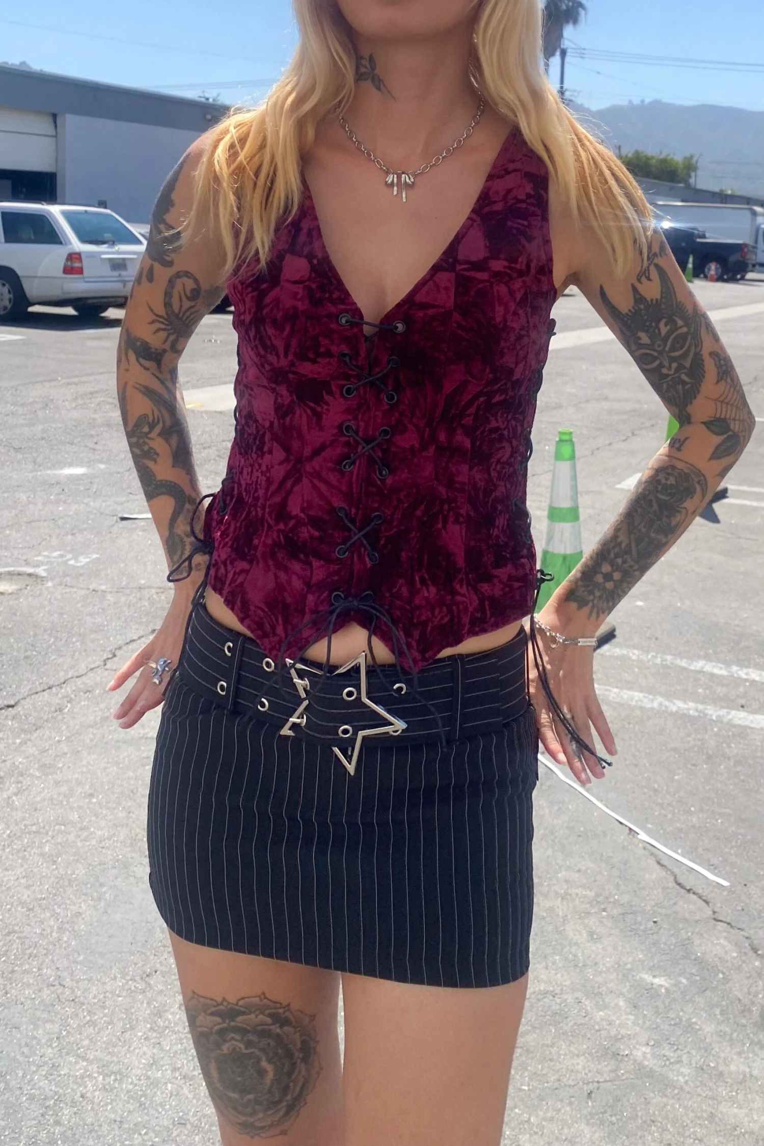 Evie Burgundy Velvet Lace-Up Top 4 Evie Burgundy Velvet Lace-Up Top - Image 2