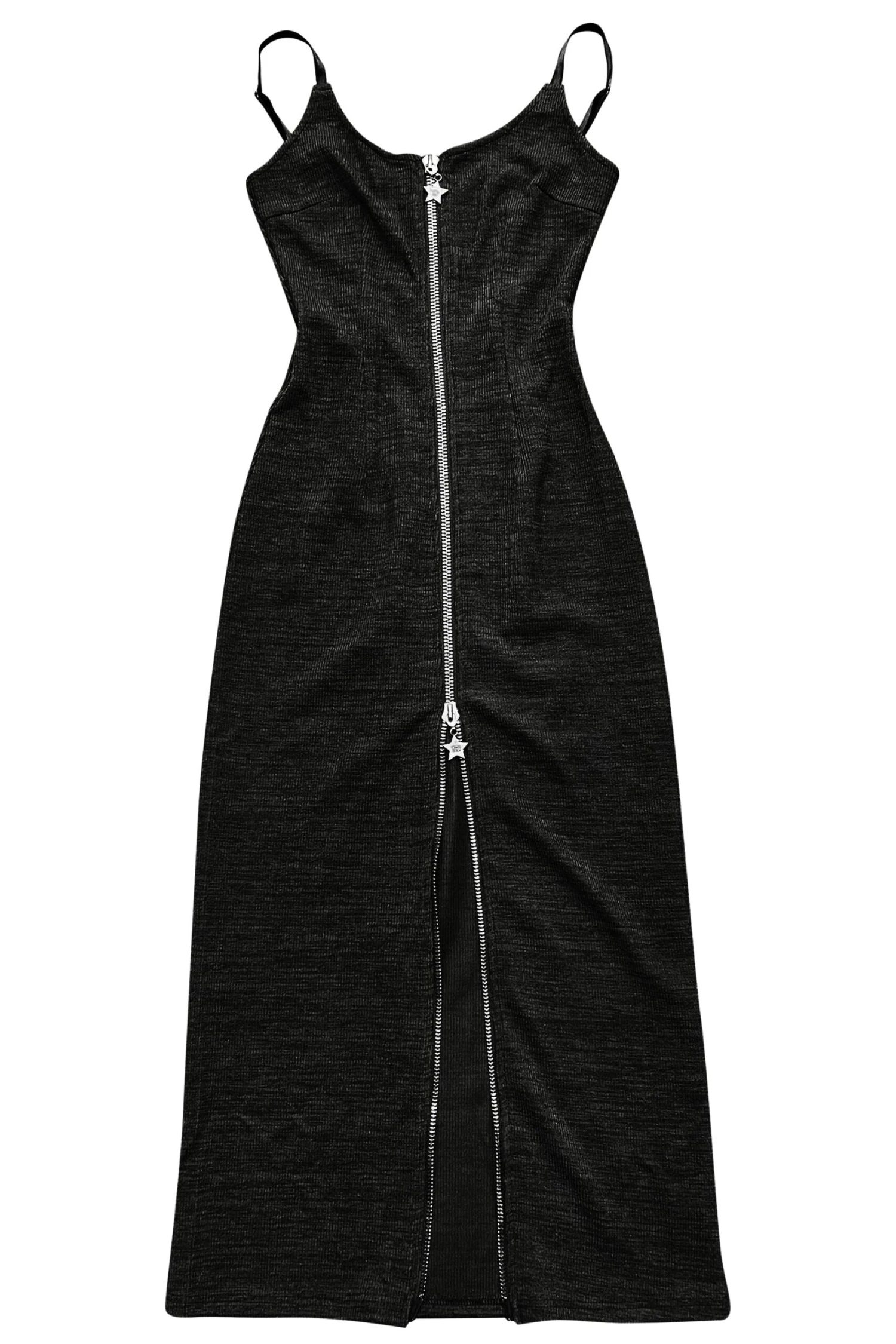 Black Zip-Down Rib Knit Maxi Dress 3 Black Zip-Down Rib Knit Maxi Dress