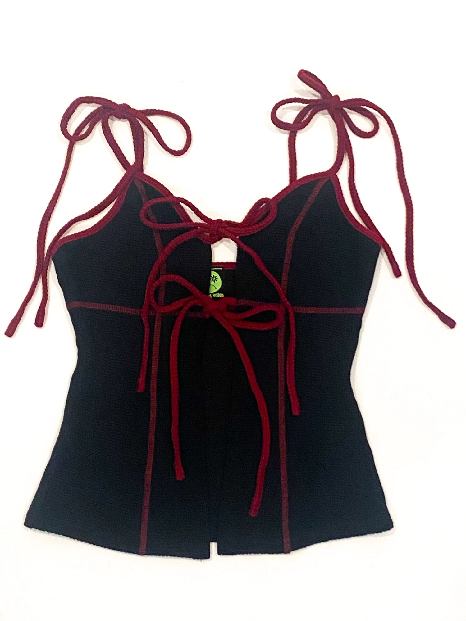 Black Thermal Tabby Tie Top 3 Black Thermal Tabby Tie Top