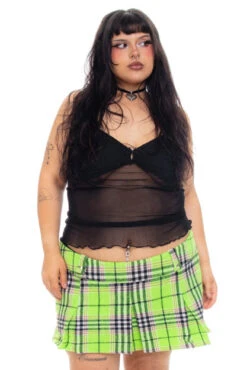 Priscilla Slime Green Plaid Low-Rise Mini Skirt 28 Priscilla Slime Green Plaid Low-Rise Mini Skirt -TUNNEL Vision Outlet KSBJVBVJKSD