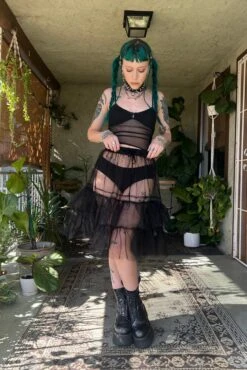 Louisa May Sheer Black Ruffle Skirt -TUNNEL Vision Outlet WEGGVSD