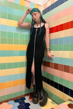 Black Zip-Down Rib Knit Maxi Dress 28 Black Zip-Down Rib Knit Maxi Dress -TUNNEL Vision Outlet blk5