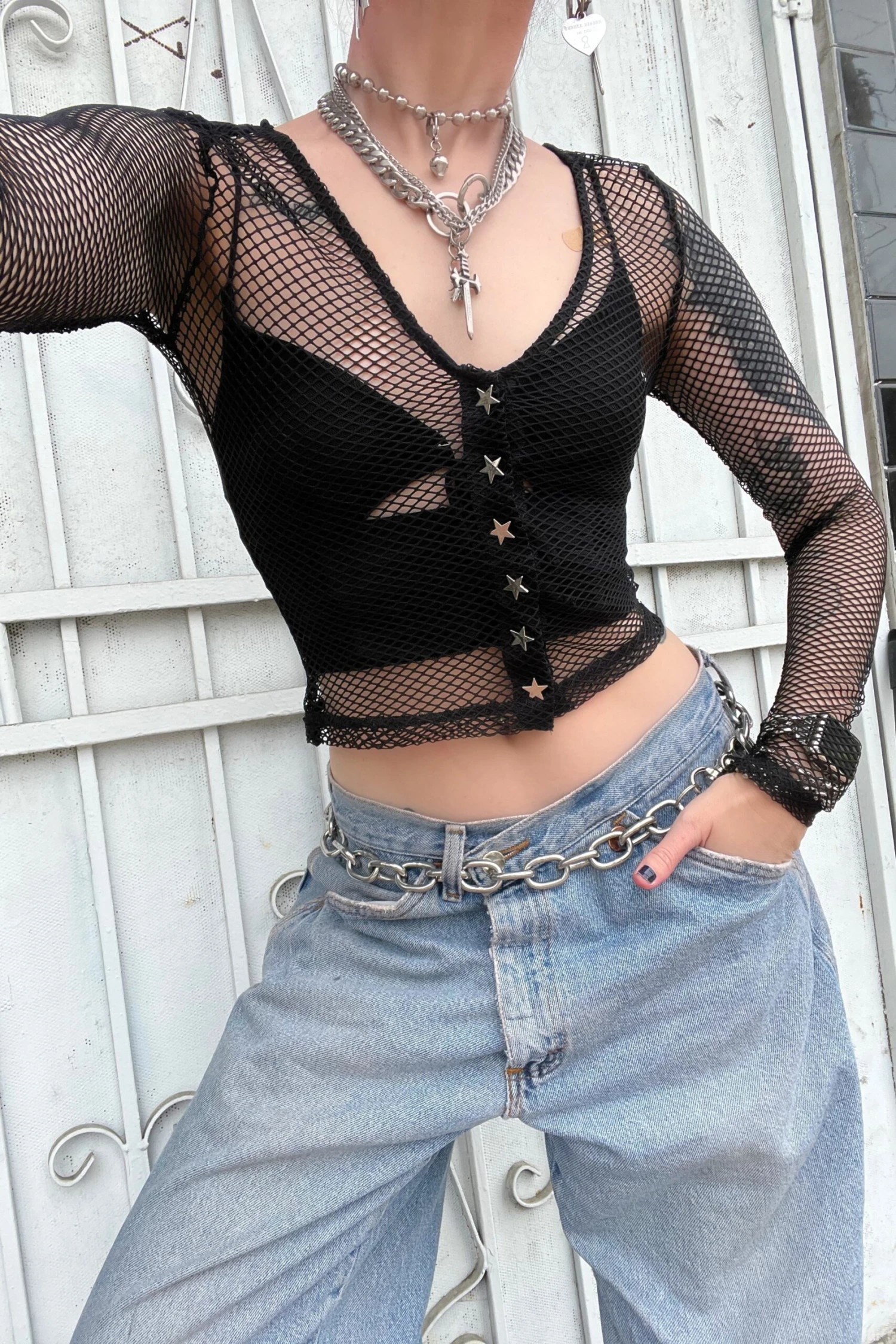 Bryce Black Fishnet Cropped Cardi 4 Bryce Black Fishnet Cropped Cardi - Image 2