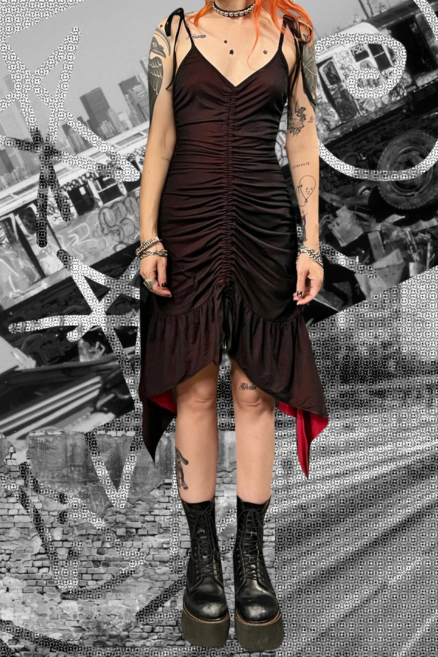 PRE-ORDER: Courtney Black & Red Mesh Fairy Dress 14 PRE-ORDER: Courtney Black & Red Mesh Fairy Dress - Image 12