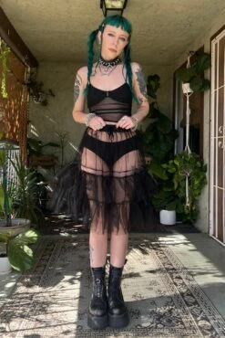 Louisa May Sheer Black Ruffle Skirt -TUNNEL Vision Outlet wegGS